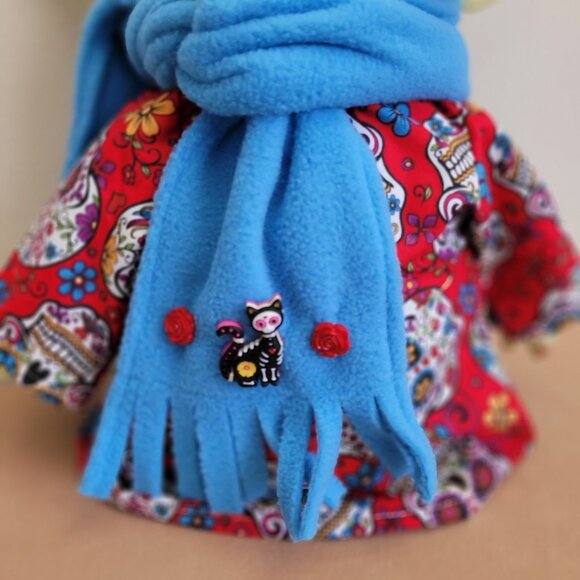 Sugar Skull Halloween 2pc Outfit scarf for 11" Mattel Child Grogu baby yoda Doll - Picture 3 of 7